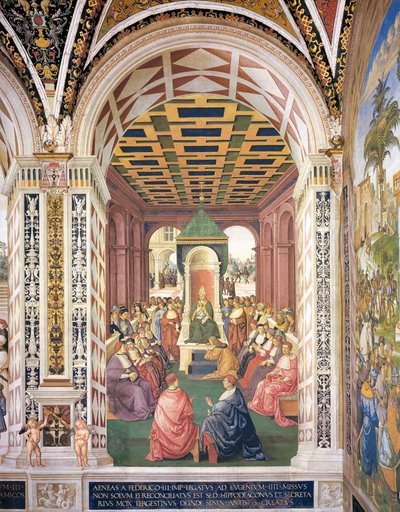 Homage to Pope Eugenius IV in the Name of Emperor Frederick III by Bernardino di Betto Pinturicchio